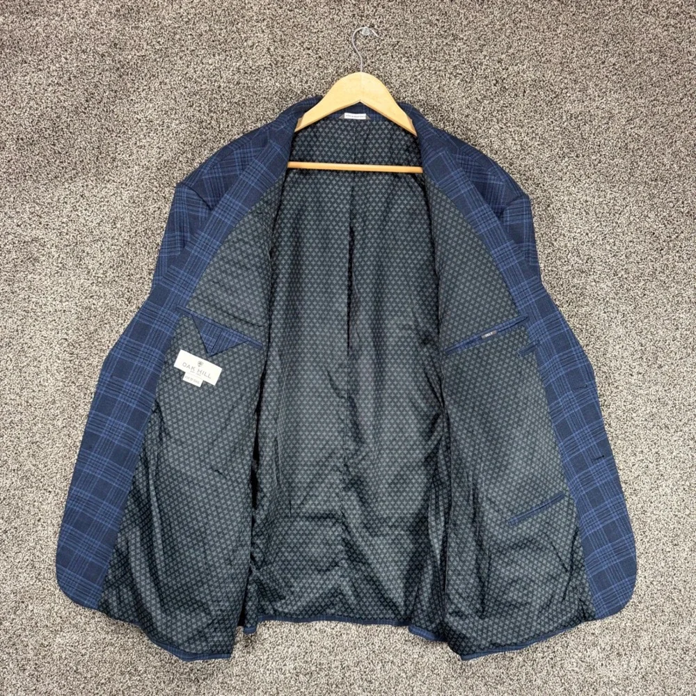 OAK HILL Blazer Mens 3XLT 54-56 Blue Plaid Stretch Fit by DXL Sport Coat Jacket